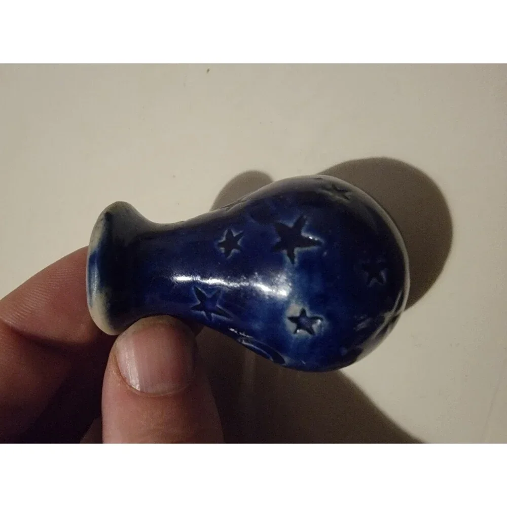 Miniature Ceramic Vase Like Candle Holder Midnight Blue Stars Mini